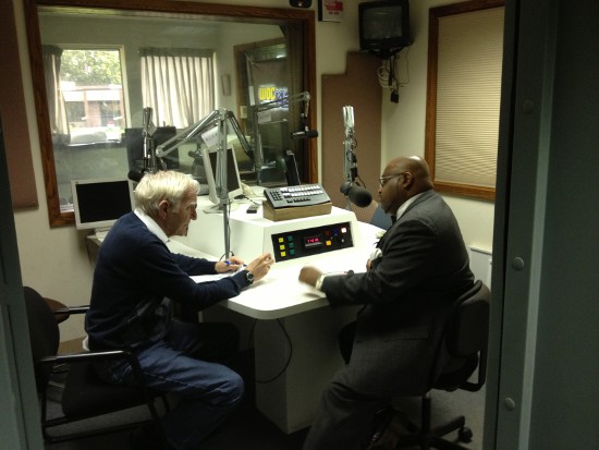 Jonathan Narcisse with WOC talk-show host Jim Fisher in September