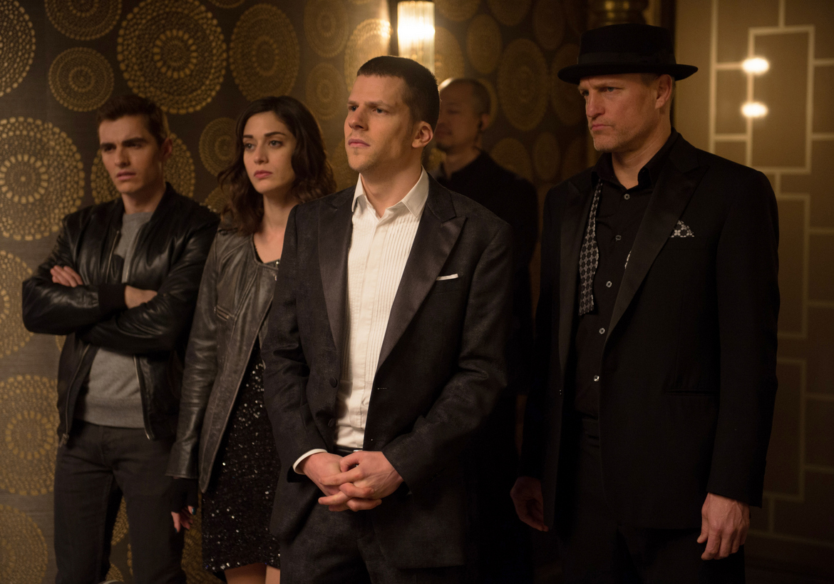 Dave Franco, Lizzy Caplan, Jesse Eisenberg, and Woody Harrelson in Now You See Me 2