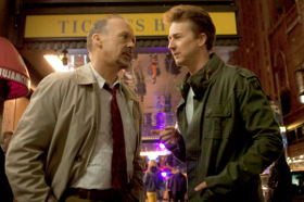 Michael Keaton and Edward Norton in Birdman