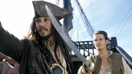 Johnny Depp and Orlando Bloom in Pirates of the Caribbean: The Curse of the Black Pearl