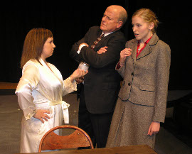 Nicole Layer, Greg Bouljon, and Sarah Ade in Rehearsal for Murder