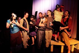 Kitty Israel, Diane Emmert, Cole McFarren, Catie Osborn, Mike Schulz, Angela Rathman, Andy Koski, Denise Yoder, and Jeremy Mahr in the Prenzie Players' The Rover