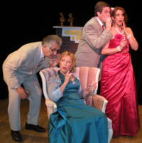 Tom Milligan, Kay Francis, Sean McCall, and Deborah Kennedy in the Old Creamery Theatre's Rumors