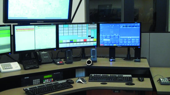 Emergency-response dispatching console, located inside the Scott Emergency Communications Center building at 1100 East 46th Street in Davenport.