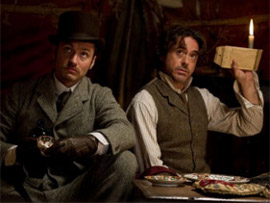 Jude Law and Robert Downey Jr. in Sherlock Holmes: A Game of Shadows