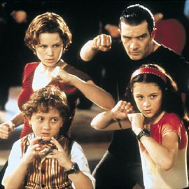 (clockwise from top left) Carla Gugino, Antonio Banderas, Alexa Vega, and Daryl Sabata in Spy Kids