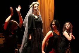 Veronica Smith (standing) and ensemble members in Blood Wedding