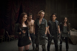 Lily Collins, Robert Sheehan, Jamie Campbell Bower, Aidan Turner, and Jemima West in The Mortal Instruments: City of Bones