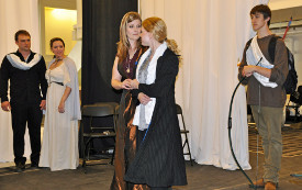 Cole McFarren, Catie Osborn, Jessica Nicol-White, Maggie Woolley, and Bobby Duncalf in Titus Andronicus