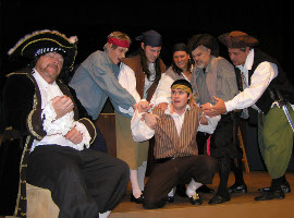 Don Hazen, Alec Peterson, Travis Hedman, Greg Goetz, Lisa Kahn, Bill Bates, and Bill Hudson in Treasure Island