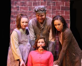 (clockwise from left) Johnna Kerres, Ian Sodawasser, Christiana Crosby, and Callen Brown in Urinetown