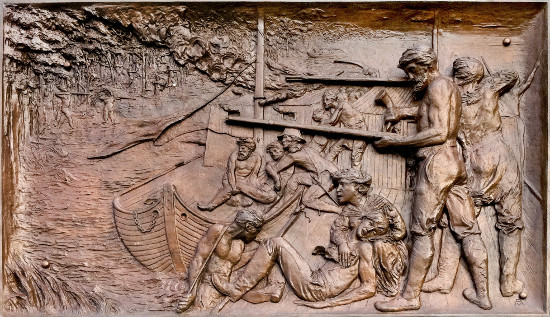 Campbell's Island war-memorial bronze relief. Photo by Bruce Walters.
