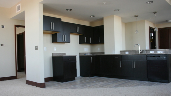 The interior of an unfinished apartment in the Wells Fargo building