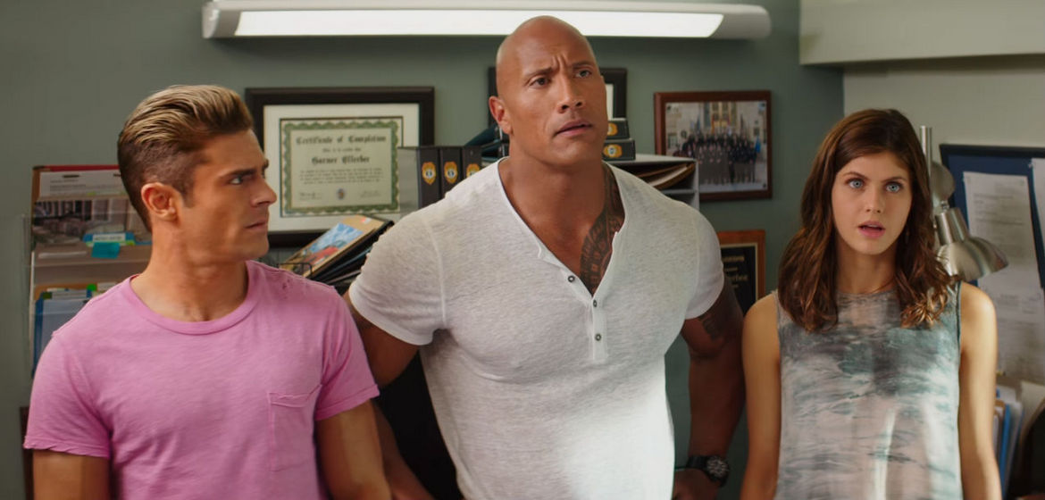 Zac Efron, Dwayne Johnson, and Alexandra Daddario in Baywatch