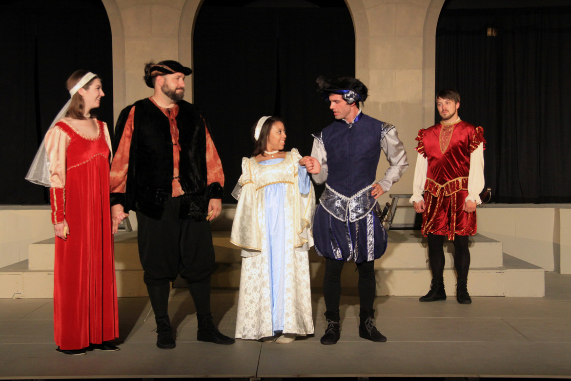 Lis Athas, Jeremy Mahr, Chelsea Ward, Travis Meier, and Tyler Henning in Much Ado About Nothing