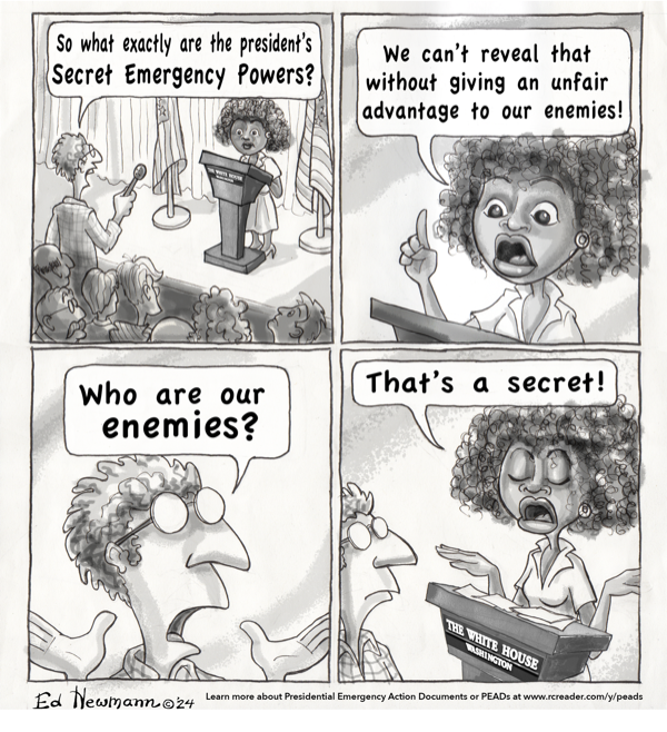 Issue 1022 June 2024 Ed Newmann Cartoon - Secret Emergency Powers 