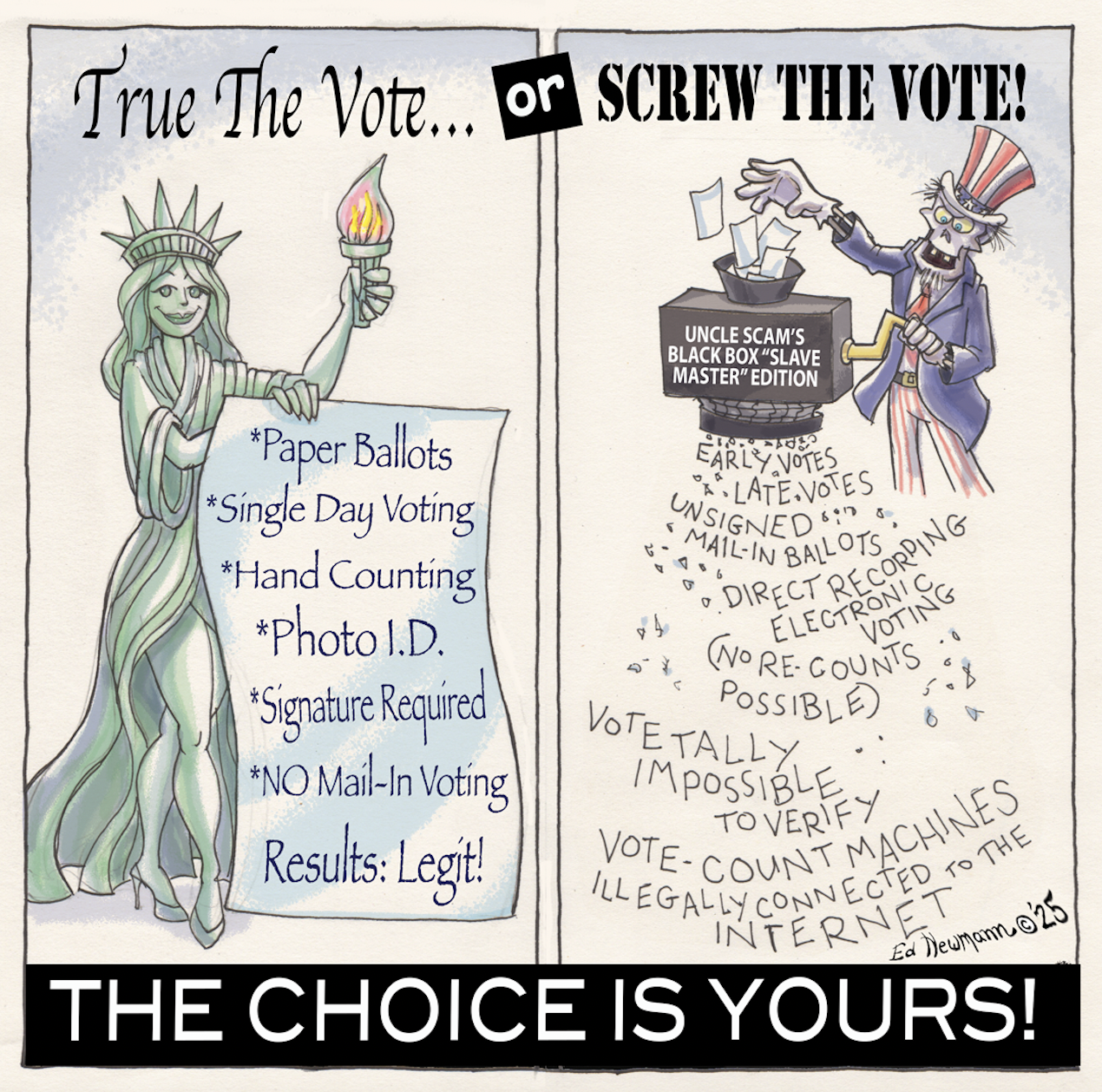 True the Vote or Screw the Vote It is Your Choice Cartoon by Ed Newmann copyright 2025 