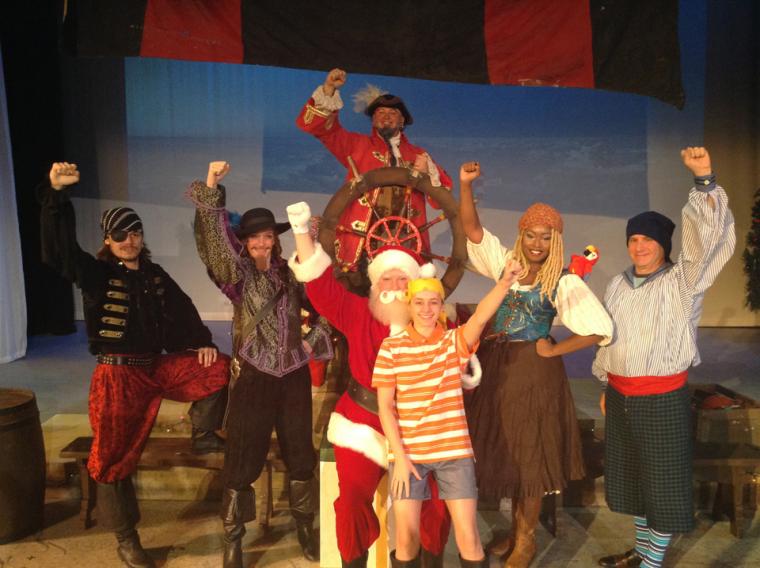 Anthony Natarelli, Sarah Hayes, Janos Horvath, Nicholas Munson, Cydney Roelandt, Antoinette Holman, and Brad Hauskins in Jingle Arrgh the Way