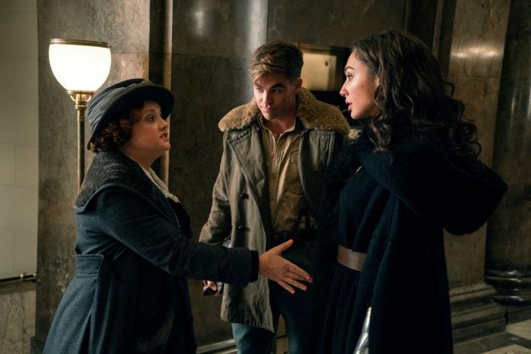 Lucy Davis, Chris Pine, and Gal Gadot in Wonder Woman