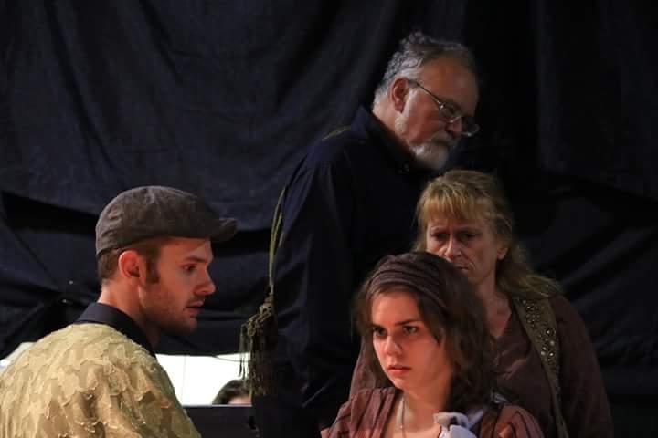 Andrew Bruning, Mattie Gelaude, John Turner, and Angela Rathman in The Caucasian Chalk Circle