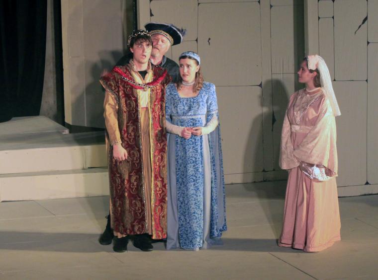 Steven Mondloch, George Cornelius, Elizabeth Shaffer, and Jessica Holzknecht in Henry V