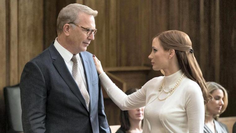 Kevin Costner and Jessica Chastain in Molly's Game