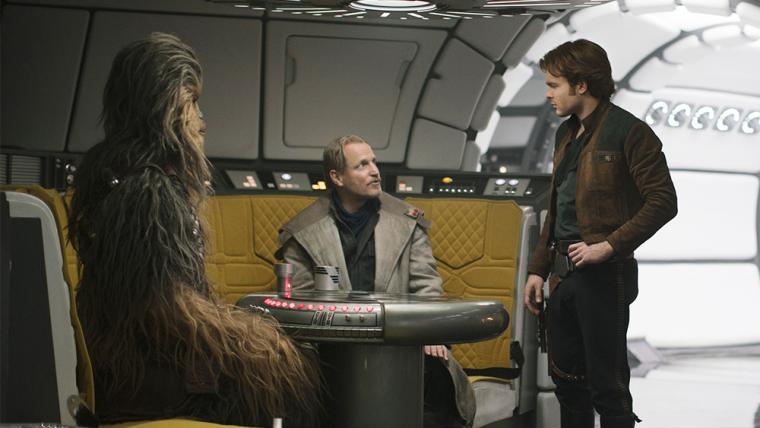 Joonas Suotamo, Woody Harrelson, and Alden Ehrenreich in Solo: A Star Wars Story