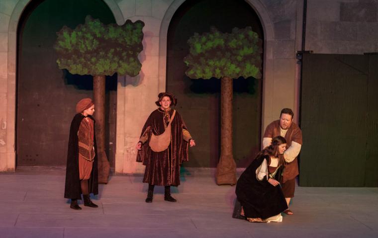 Anna Myatt, Ethan Homeyer, Joie Stoefen, and Bryan Woods in As You Like It