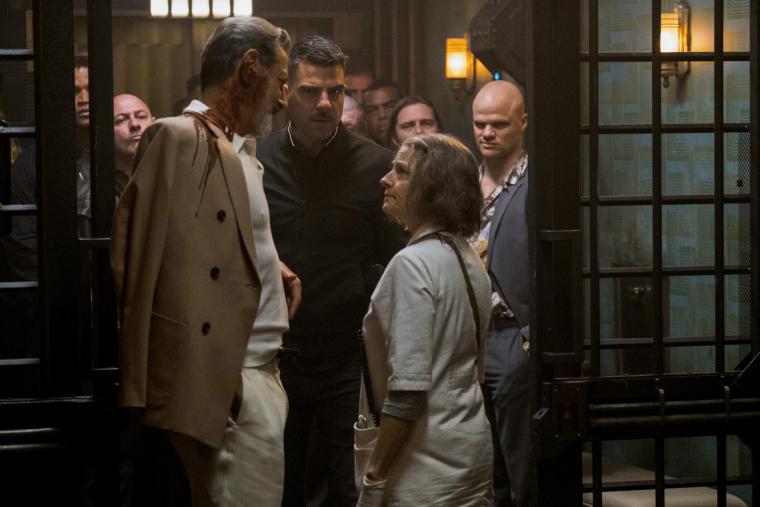 Jeff Goldblum, Zachary Quinto, and Jodie Foster in Hotel Artemis