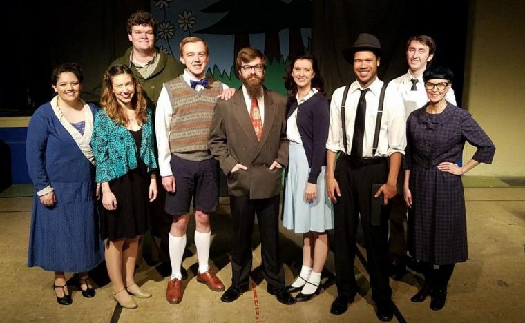 Becca Brazel, Jo Vasquez, T.J. Green, Joe Oliger, Andy Curtiss, Becca Johnson, Michael Alexander, Michael Byrne, and Sara Kutzli in Reefer Madness