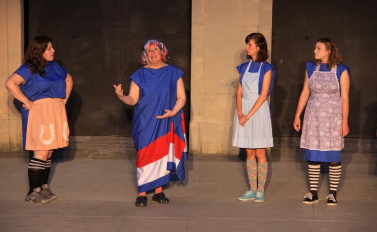 Anna Marie Schneider, Sue Staley, Katie Phillips, and Brianna Gray in Thesmophoriazusae