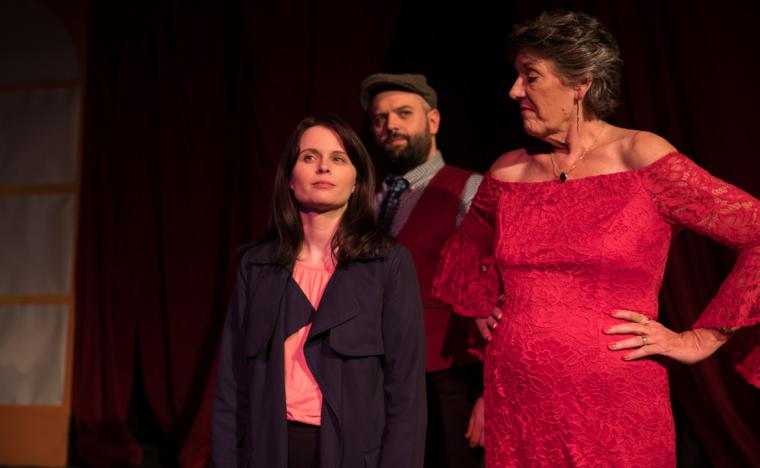 Jessica Taylor, Joshua Kahn, and Susan Perrin-Sallak in Dead Man's Cell Phone