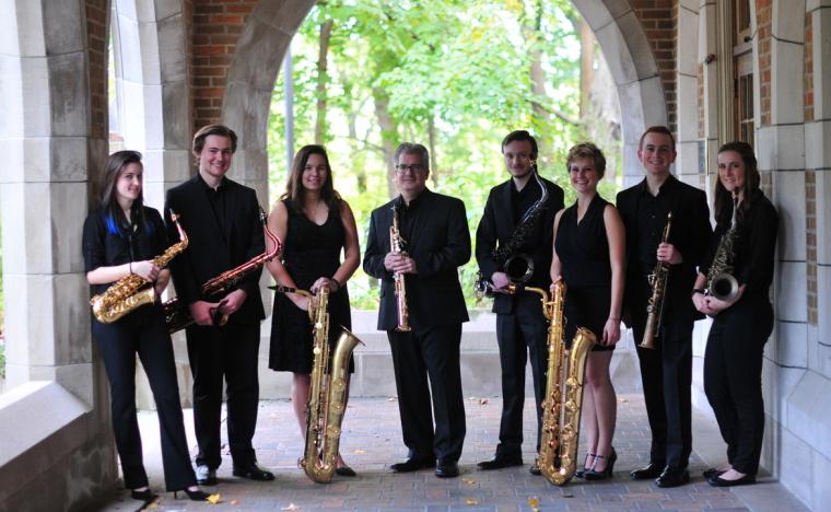 Augustana Saxophone Studio: Lexie Aguilar, Spencer Mason, Megan Gabler, Dr. Randall Hall, Kendall Hengst, Melissa Hagerty, Evan Sammons, and Kate Pisarczyk