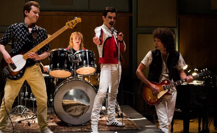 Joe Mazello, Ben Hardy, Rami Malek, and Gwilym Lee in Bohemian Rhapsody