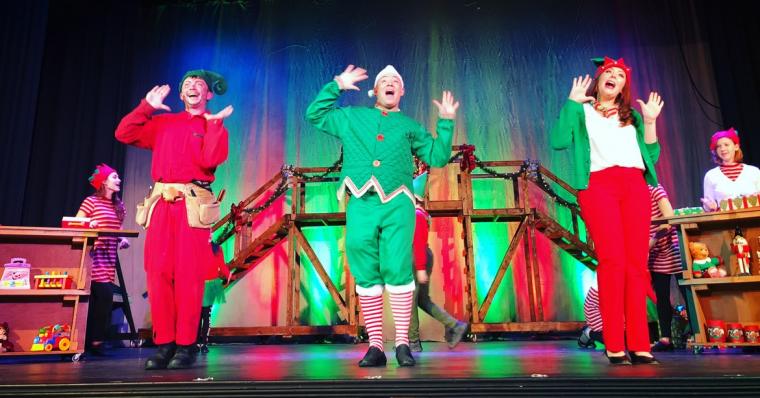 Aaron Lord, Gary Mayfield, and Madison Duling in The Happy Elf