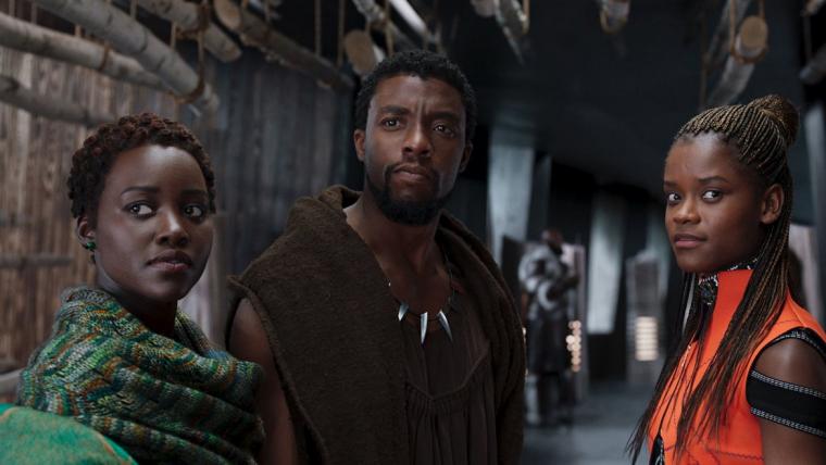 Lupita Nyong'o, Chadwick Boseman, and Letitia Wright in Black Panther