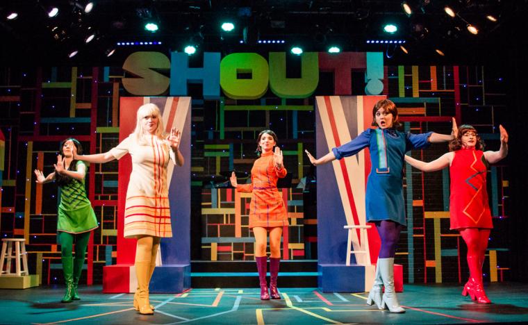 Allison Winkel, Kathryn Aarons, Lauren Medina, Eden Mau, and Sydney Howard in Shout! The Mod Musical