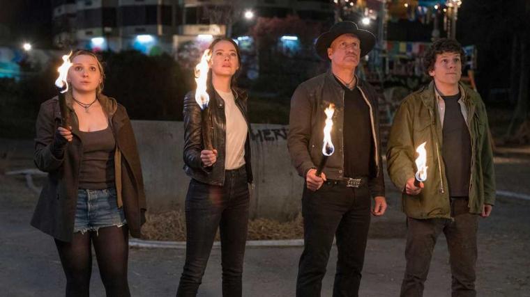 Abigail Breslin, Emma Stone, Woody Harrelson, and Jesse Eisenberg in Zombieland: Double Tap