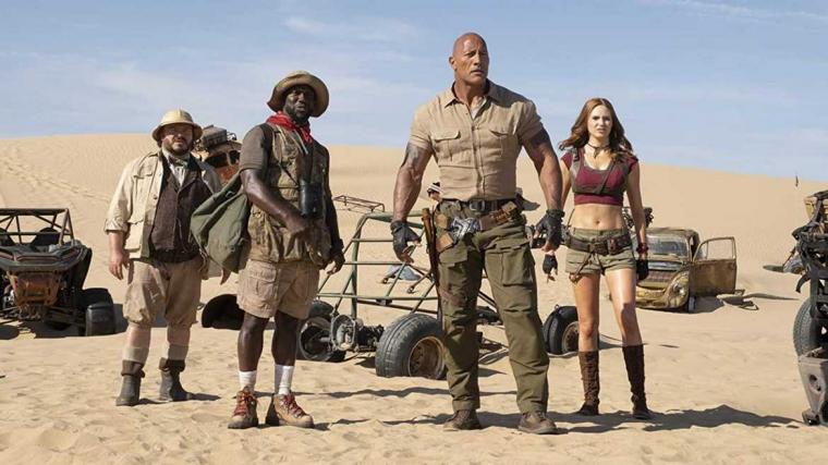 Jack Black, Kevin Hart, Dwayne Johnson, and Karen Gillan in Jumanji: The Next Level