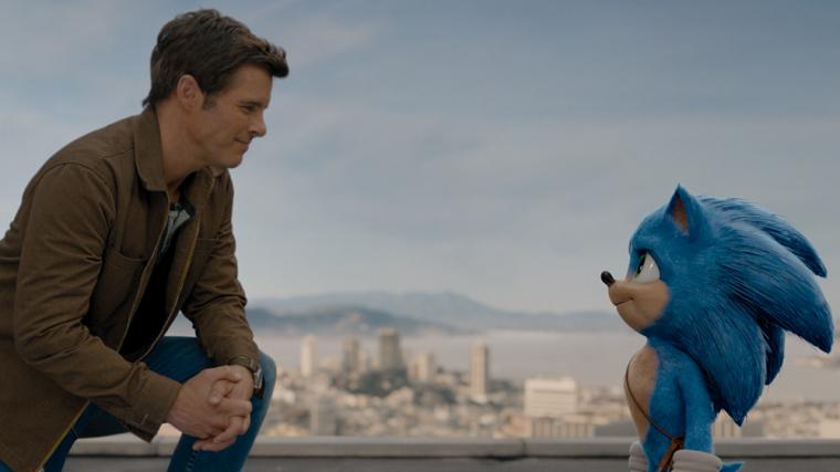 James Marsden and Sonic in Sonic the Hedgehog