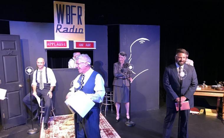 Matt Walsh, Scott Tunnicliff, Jim Driscoll, Susan Perrin-Sallak, and Phil Dunbridge in The 39 Steps: A Live Radio Play