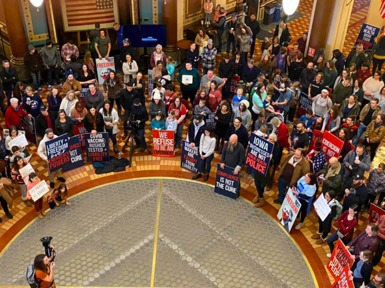 On Monday January 11, 2021 hundreds of Iowans gathered at the state capitol in Des Moines, Iowa to p
