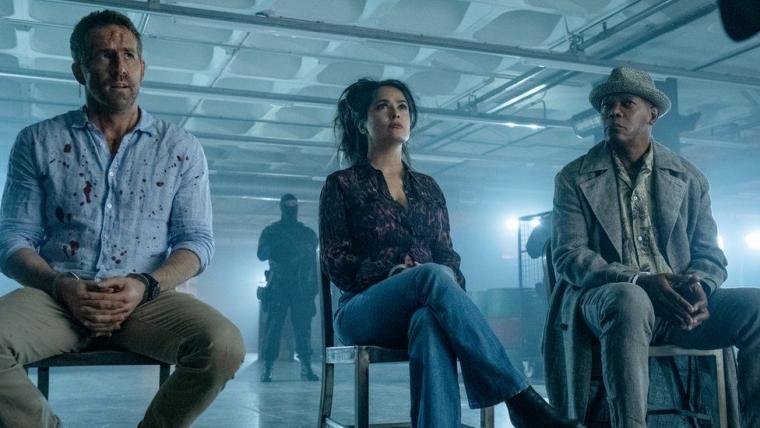 Ryan Reynolds, Salma Hayek, and Samuel L. Jackson in Hitman's Wife's Bodyguard