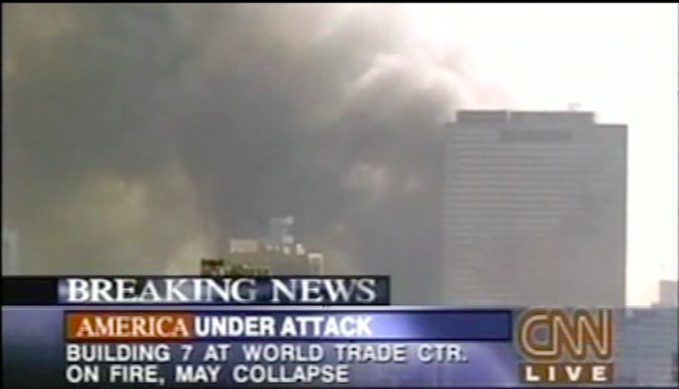 Still from Loose Change: CNN Breaking News World Trade Center Building 7 May Collapse