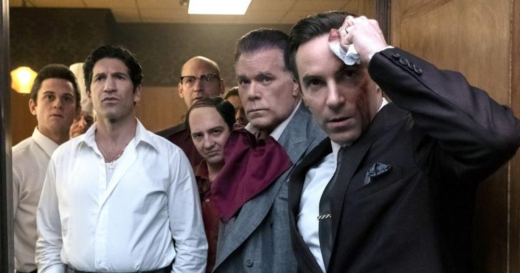 Billy Magnussen, Jon Bernthal, Corey Stoll, John Magaro, Ray Liotta, and Alessandro Nivola in The Many Saints of Newark