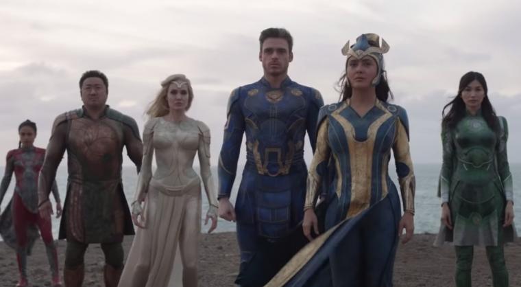 Lauren Ridloff, Don Lee, Angelina Jolie, Richard Madden, Salma Hayek, and Genna Chan in Eternals