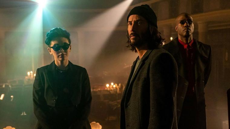 Jessica Henwick, Keanu Reeves, and Yahya Abdul-Mateen II in The Matrix Resurrections