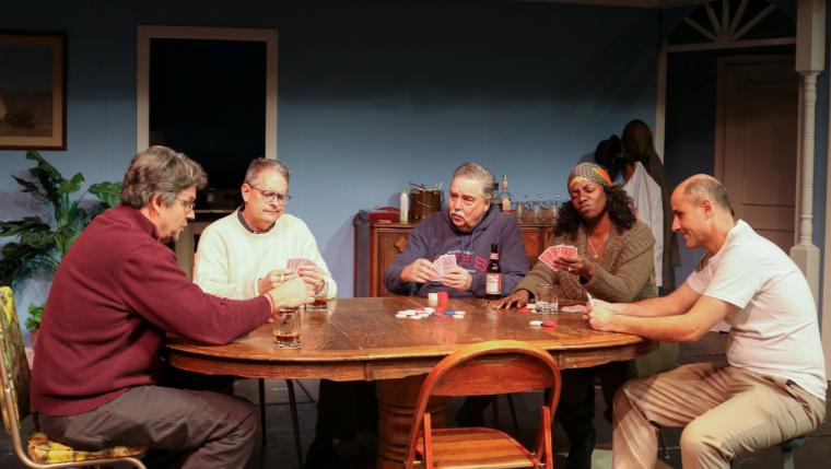 Tom Akers, Joe Urbaitis, Kendall Burnett, Sharon Cumberbatch, and Matt Walsh in The Odd Couple