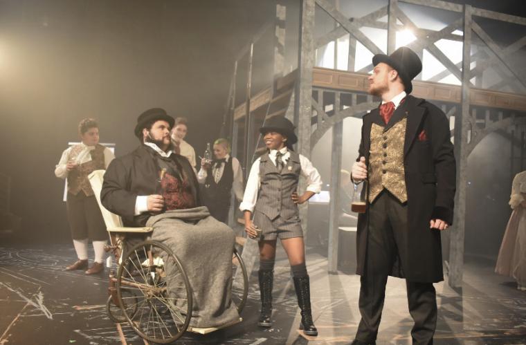 Ella Miller, AJ Perez, Maggie Caliendo, Trinity Filut, Mukupa Lungu, and Benedict Wood in The Threepenny Opera (photo by Chris Ferman).