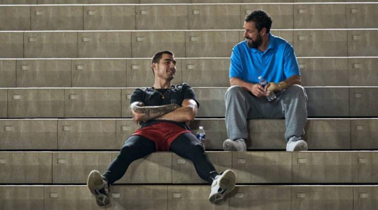 Juancho Hernangómez and Adam Sandler in Hustle